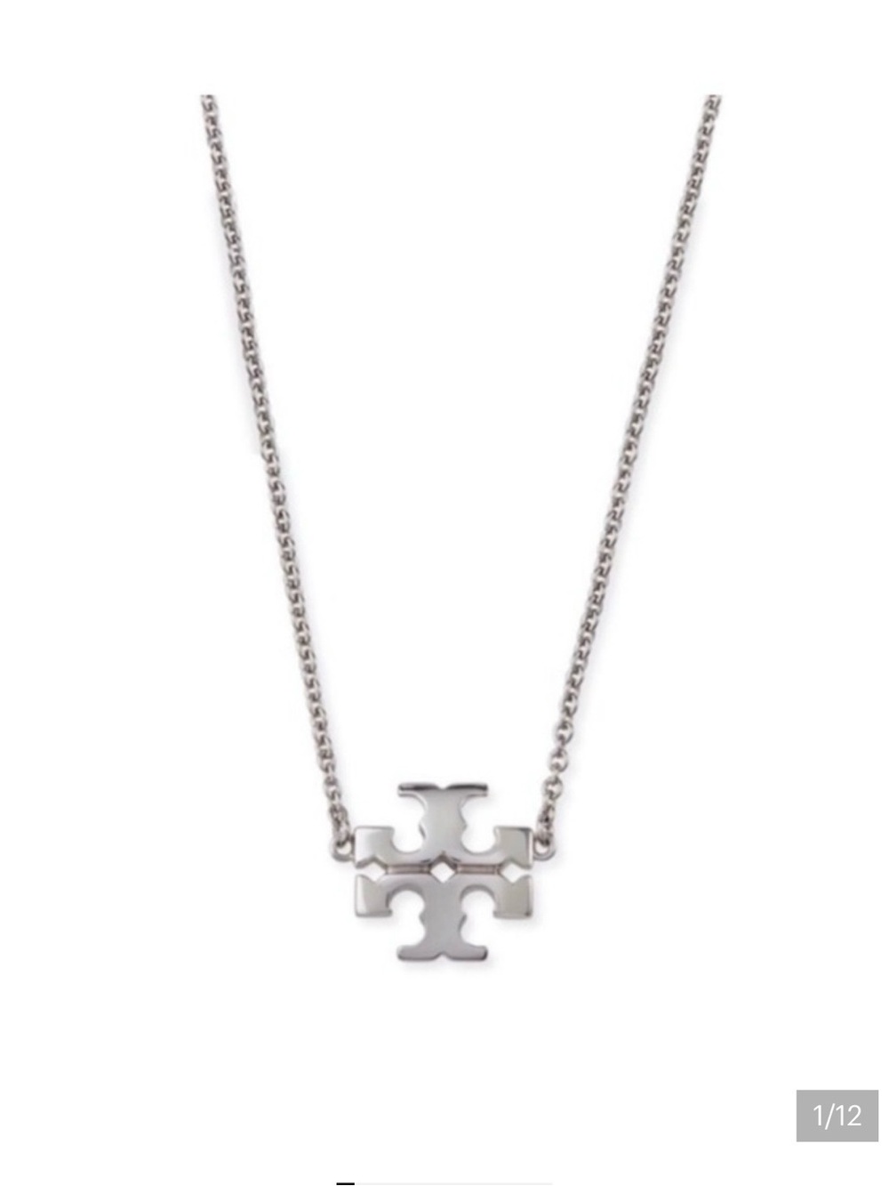 Tory Burch Kira  Logo Charm Necklace Silver